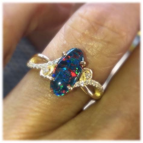 Natural Opal Ring With Genuine Diamonds Coober Pedy Mine Opal Etsy
