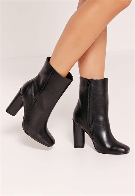 Missguided Faux Leather Heeled Ankle Boots Black Black Heel Boots