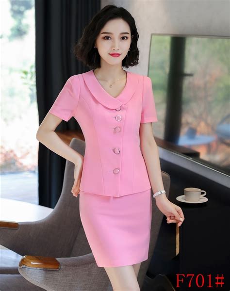 New Style 2018 Summer Women Business Suits Two Piece Pink Skirt And Jacket Sets Ladies Office