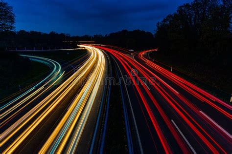 Traffic With Long Exposure Light Trails Of Cars Stock Photo Image Of