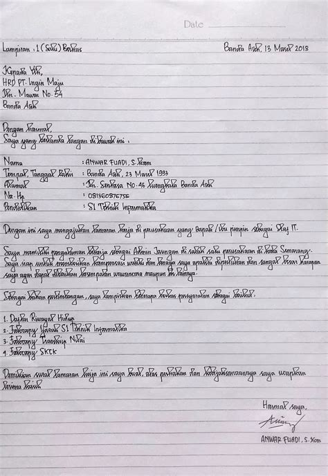 Contoh Surat Lamaran Kerja Tulis Tangan Indomaret - Homecare24