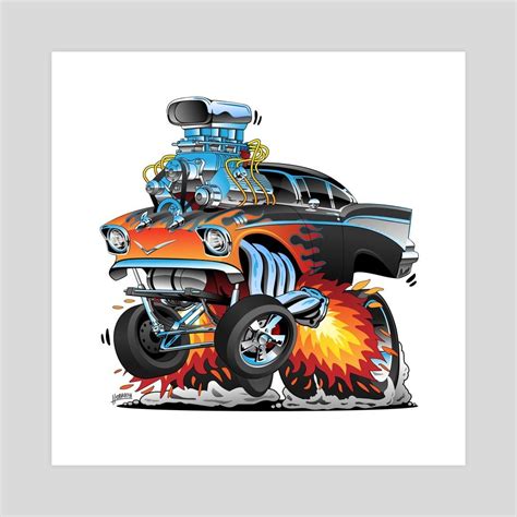 Classic Hot Rod 57 Gasser Drag Racing Muscle Car Cartoon An Art Print