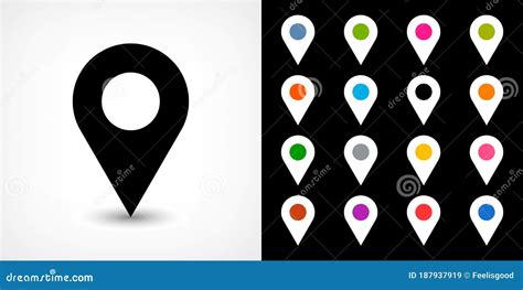 Black Map Pin Sign Location Icon With Drop Shadow Stock Vector