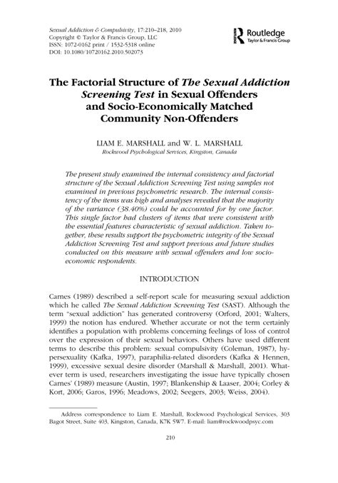 Pdf The Factorial Structure Of The Sexual Addiction Screening Test In