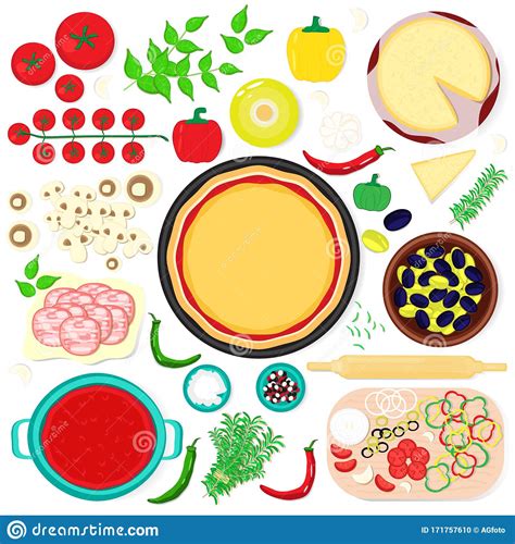 Pizza Ingredients Set Stock Vector Illustration Of Food 171757610