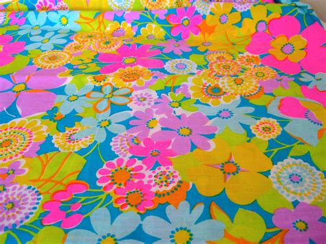 1960s Vintage Groovy Neon Flower Power Fabric One Yard Etsy Neon Flowers Floral Prints