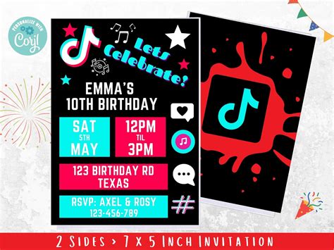 Tiktok Style Invitation Tiktok Party Editable Girl Birthday Etsy