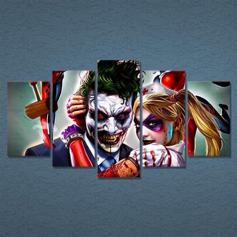 Joker Harley Quinn 5 Panel Canvas Art Wall Decor Canvas Storm