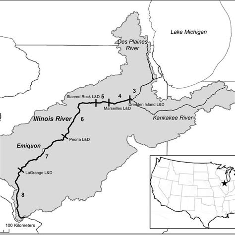 Map Of The Illinois River Basin In Gray And Main Channel Side