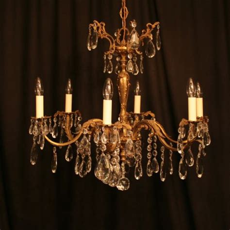 An Italian 6 Light Gilded Brass And Crystal Antique Chandelier 240843