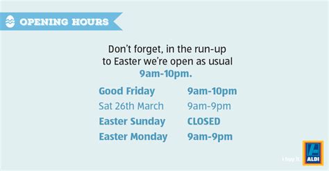 Aldi's opening hours vary by store but all will be operating reduced hours of the easter weekend. Easter 2016 Irish supermarket opening hours for Aldi ...