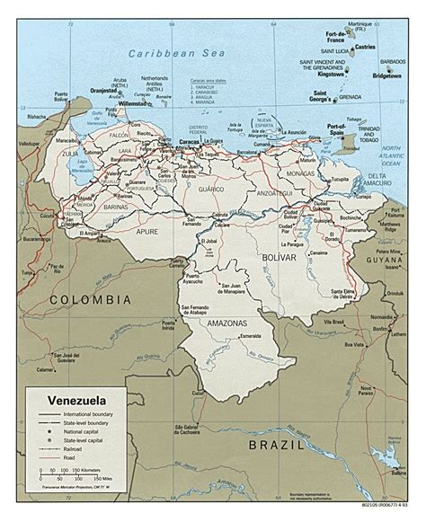 Large Political And Administrative Map Of Venezuela With Roads And