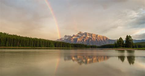 Rainbow Over The Landscape In British Columbia Canada Image Free