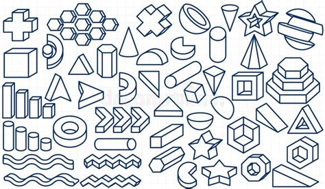 Set Of 3d Geometric Shapes Outline Icon Element Vector Stock Vector