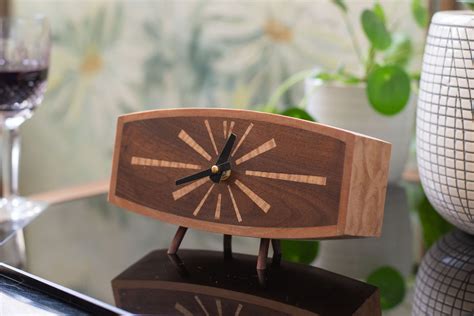 Mid Century Modern Desk Clock Handmade Retro Clock Mcm Wood Etsy