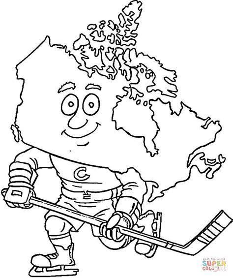 Canadian map, a hockey Player coloring page | Free Printable Coloring Pages