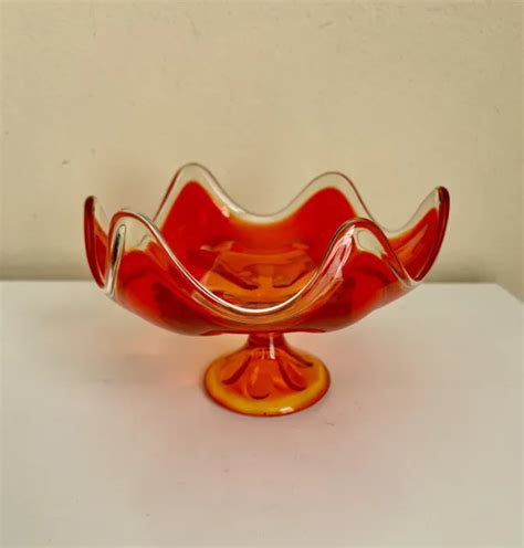 Mid Century Modern Glass Center Bowl Abstract Amberina Orange Yellow Red 99 95 Picclick
