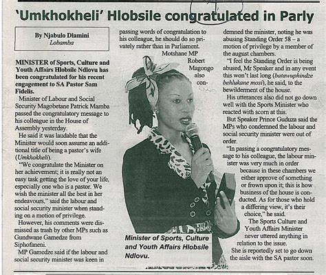 Umkhokheli Hlobsile Congratulated In Parly Swazi Observer Gender
