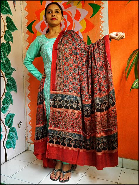 Hand Block Printed Ajrak Modal Silk Dupatta Iii Ajrak Printing