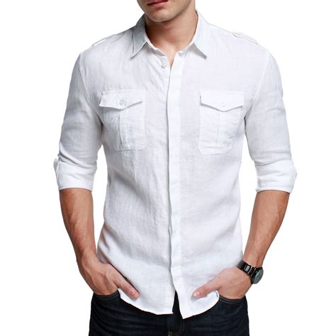 White Casual Summer Shirt White Shirt Men Men Linen Shirt Mens Shirts