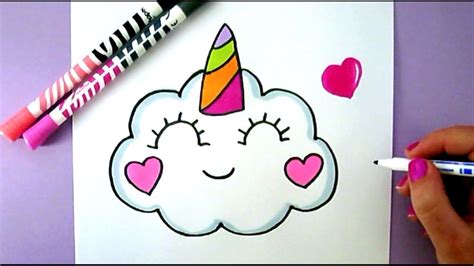How To Draw A Cute Kawaii Unicorn Cloud Easy Cute Drawing Cute Easy