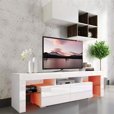75 Inch Tv Stand With Lights Seventh White High Glossy Tv Cabinet With