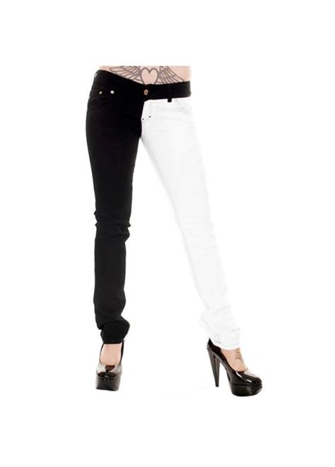 Run And Fly Mid Rise Black And White Split Leg Stretch Skinny Jeans Attitude Clothing Stretch