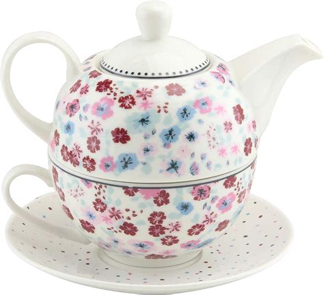 Ehc Vintage Floral New Bone China Tea For One Teapot Cup Saucer Set