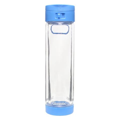 Glasstic Worry Free Bpa Free Glass Water Bottle Blue Flip Cap Sports Lid