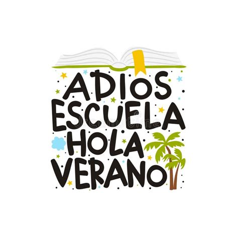 Adiós Escuela Hola Verano En Español Linda Tarjeta Dibujada A Mano