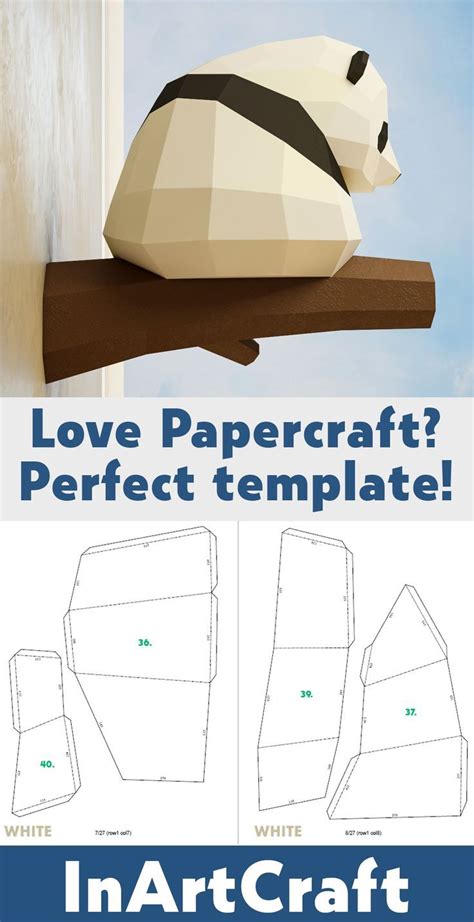 Papercraft Panda Diy Paper Craft 3d Template Pdf Kit Make Your Own Low