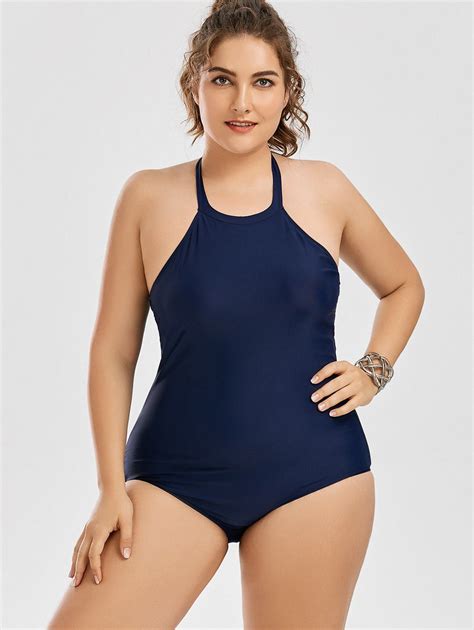 Halter Plus Size Backless One Piece Swimsuit Backless One Piece