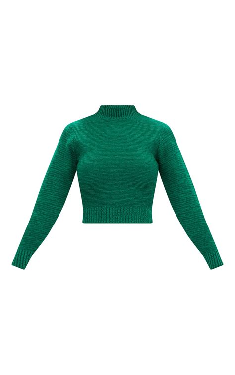 Emerald Green Ribbed Crop Knitted Sweater Prettylittlething Usa