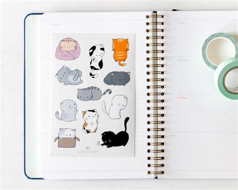 Cat Planner Stickers Cute Cat Stickers For Planner And Etsy