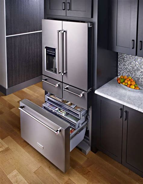 kitchenaid 5 drawer refrigerator black stainless kitchen inspiration