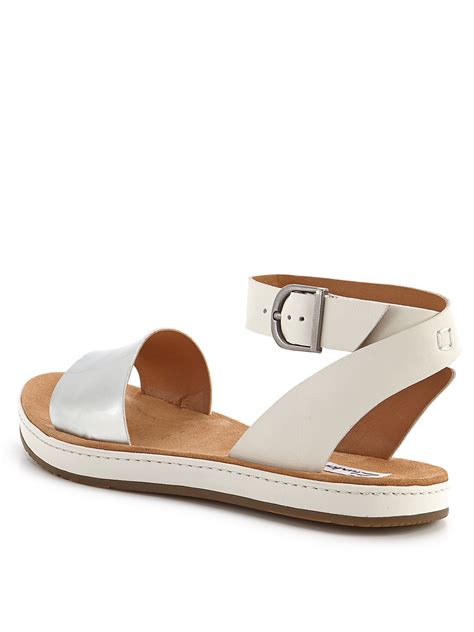 Clarks Romantic Moon Flat Ankle Strap Sandals In White Whitesilver