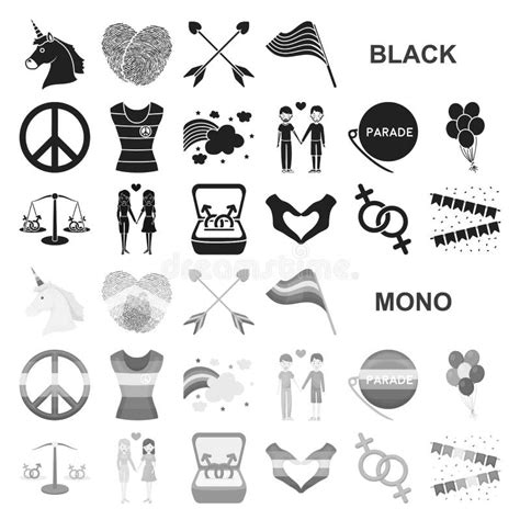 Gay And Lesbian Black Icons In Set Collection For Design Sexual Minority And Attributes Vector