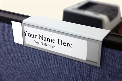 Durable rotary engraved nameplates come in three sizes and more than fifty colors. Cubicle Name Plate Holder with Satin Silver Border | Name ...
