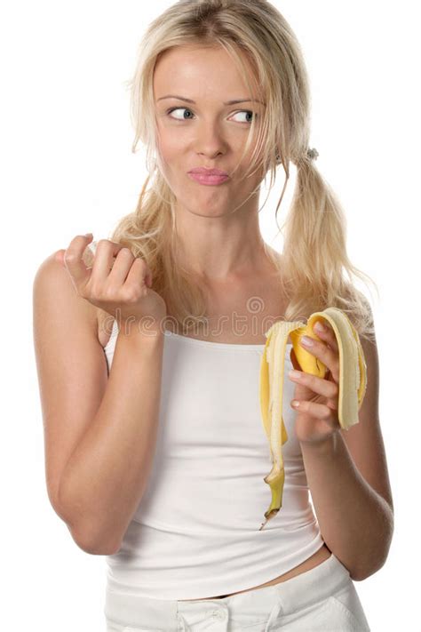Woman Eating Banana Stock Image Image Of Cheerful Beautiful 12609173
