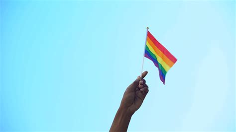 Mixed Race Person Hand Holding Flag Of Lgbtiq Minority Flag Pride
