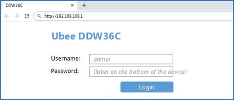 Ubee DDW36C - Default login IP, default username & password