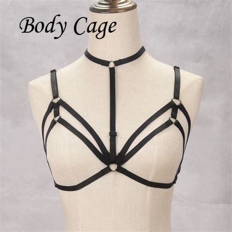 body cage bras rave wear sexy gothic harness bondage body bra suit gothic style low collar
