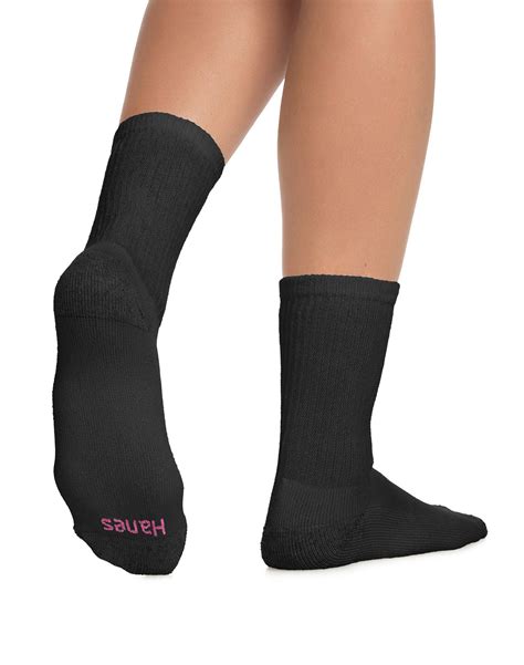 Hanes Cushioned Womens Crew Athletic Socks Extended Size 10 Pack