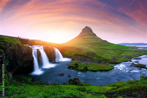 Picturesque Icelandic Landscape With Colorful Sunrise On