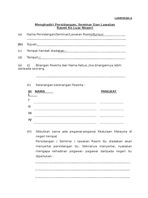 Borang permohonan keluar negeri (urusan rasmi). Trainees2013: Borang Keluar Negara Lampiran A