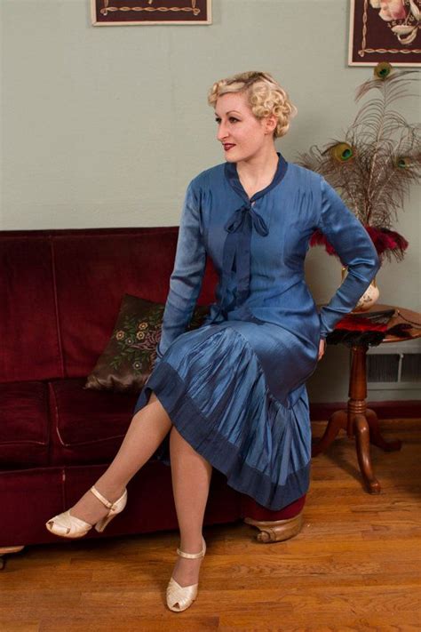 Vintage 1930s Dress Ocean Blue Silk Satin Day Dress Etsy Vintage