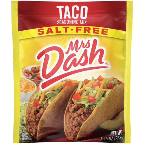 Dash for our consumers concerned our taco seasoning is made with a zesty blend of authentic mexican seasonings, including onions and chili peppers, and contains no artificial. Mrs Dash® Salt-Free Taco Seasoning Mix 1.25 oz. Pack ...