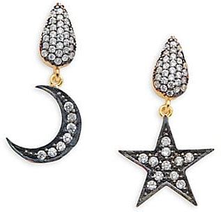 crystal  sterling silver moon  star drop earrings earrings