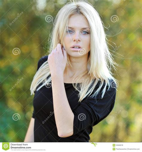 Glamour Portrait Of Beautiful Woman Model Outdoor Stock Photo Image