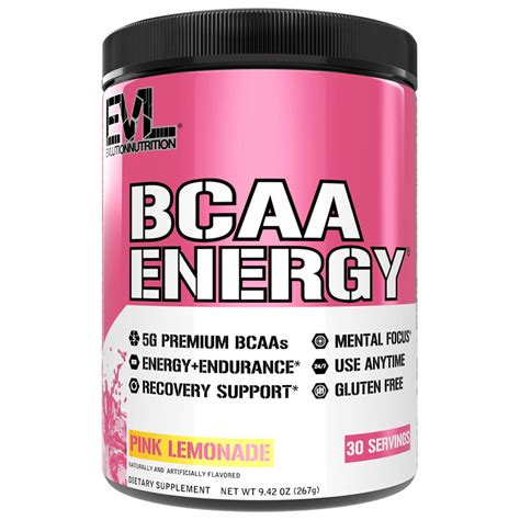 evlution nutrition bcaa energy powder pink lemonade 30 servings